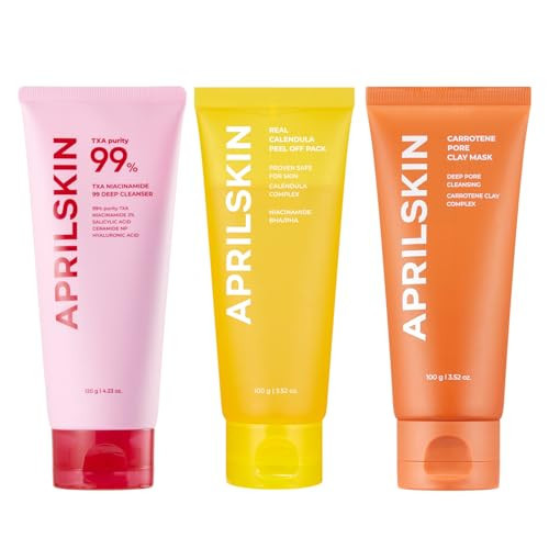 APRILSKIN Ultimate Blackhead & Pore Care Trio: TXA Niacinamide Pore Care Pink Bubble Gum Deep Cleanser, Calendula Facial Peel Off Mask & Carrotene IPMP 3-Min Pore Caring Clay Mask | Amazon (US)