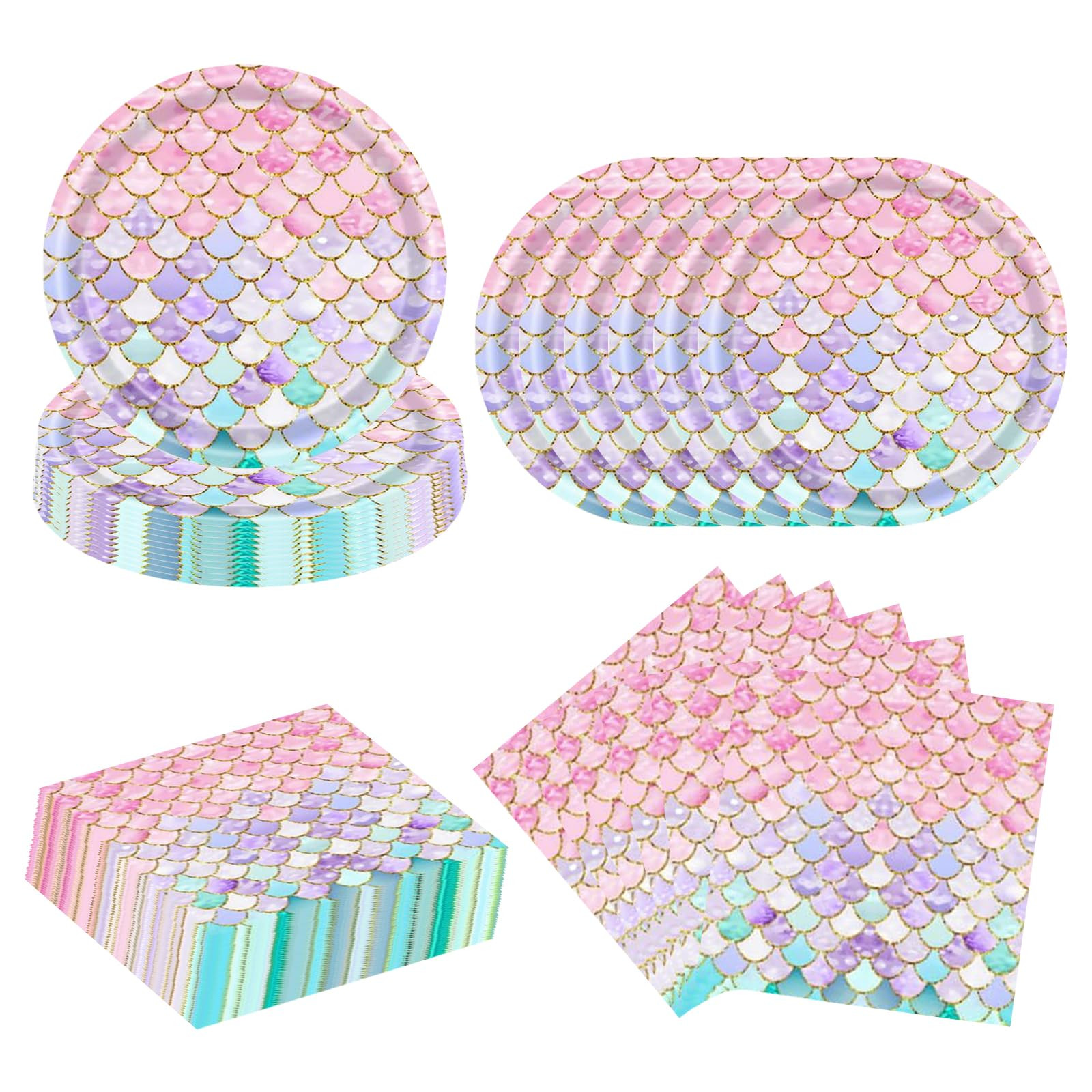 Amazon.com: Lousuip 80pcs Mermaid Party Supplies Mermaid Paper Plates and Napkins Party Tableware for Girls Women Birthday Cocktail Bridal Shower Graduation Wedding Decorations : Home & Kitchen | Amazon (US)