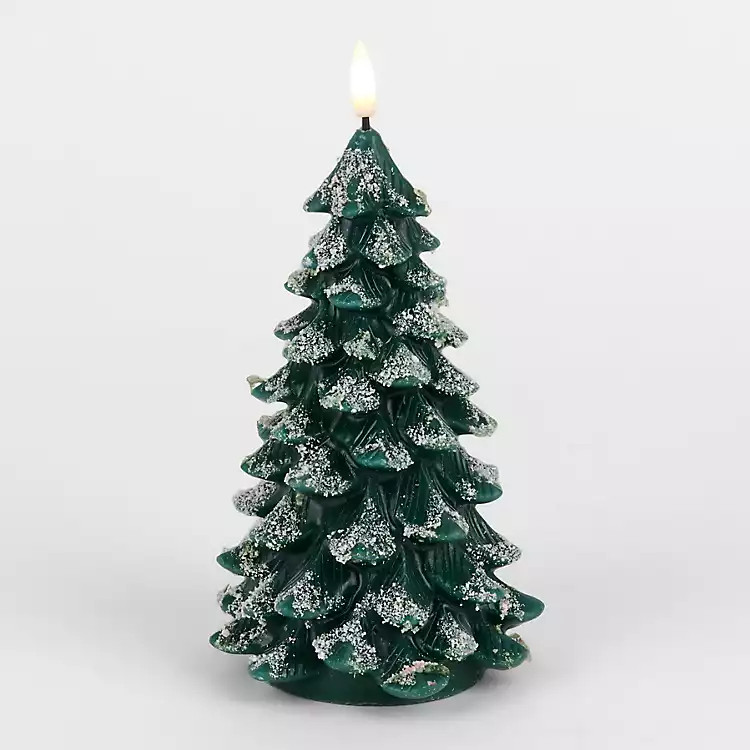LED Flocked Tree Pillar Candle, 7 in. | Kirklands