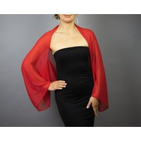 Red Chiffon Wrap Red Shawl Bolero Sleeves Bridesmaids Wedding Shrug Elegant Burgundy Raspberry Red, Mother Of The Bride, Evening Cape | Etsy (US)