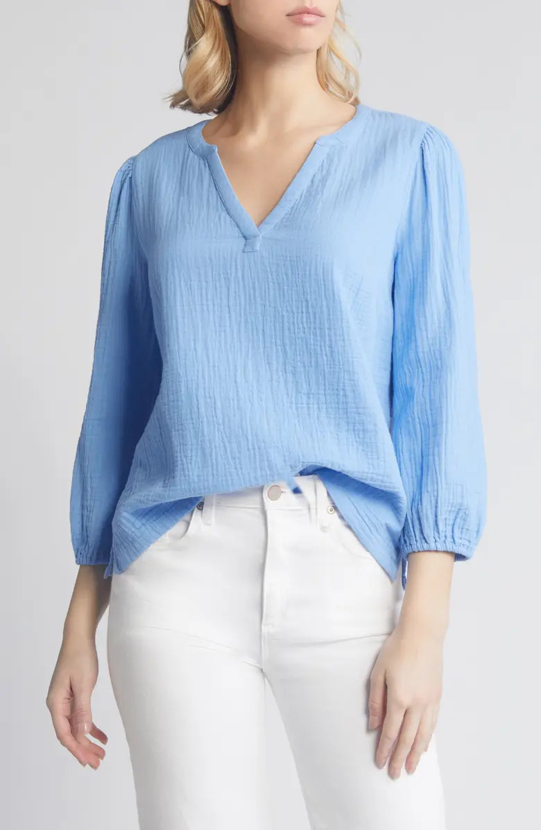 Long Sleeve Cotton Gauze Popover Top | Nordstrom