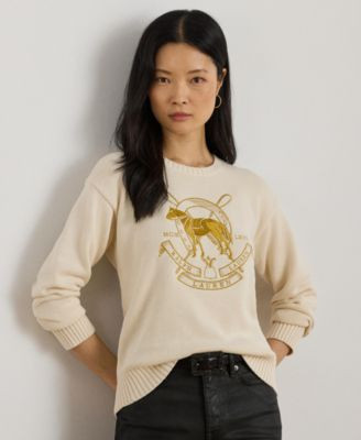Lauren Ralph Lauren Womens Embroidered Crewneck Knit Sweater P Xs Xxl | Macy's