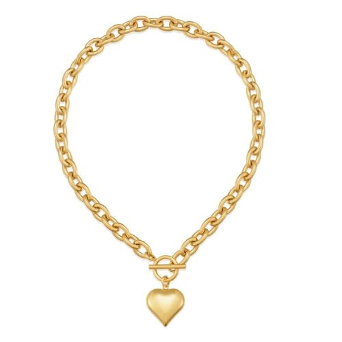 OKKEDY Love Heart Evil Eye Pendant Necklace for Women, Toggle Clasp Interlocking Heart Chain Necklace 18K Gold Plated Link Jewelry Gift | Amazon (US)