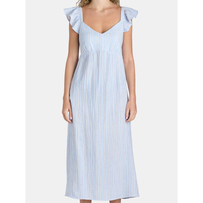 Time and Tru Women's and Women's Plus Cotton Empire Midi Dress, Sizes XS-3X - Walmart.com | Walmart (US)