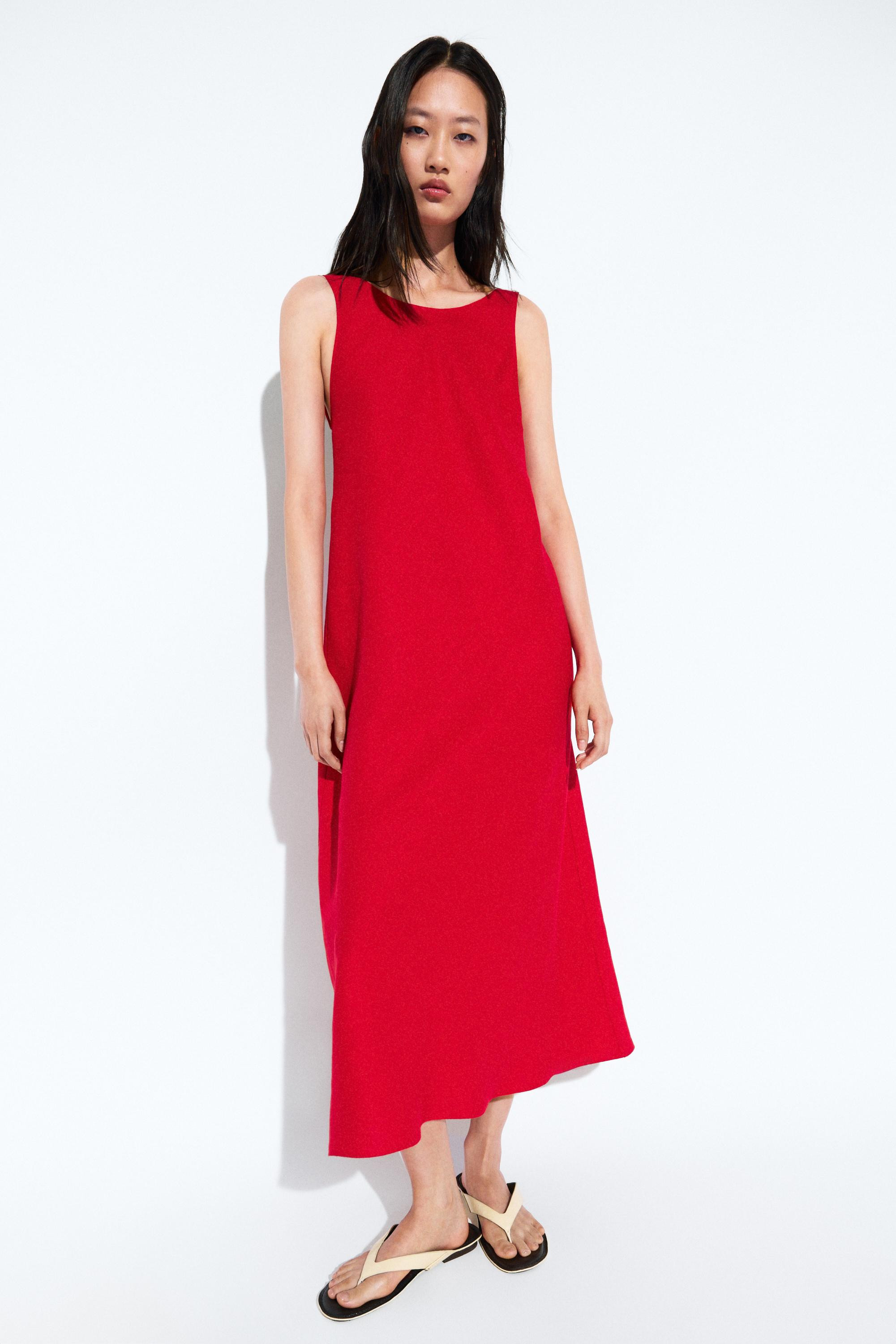 Linen midi dress with open back | Massimo Dutti US