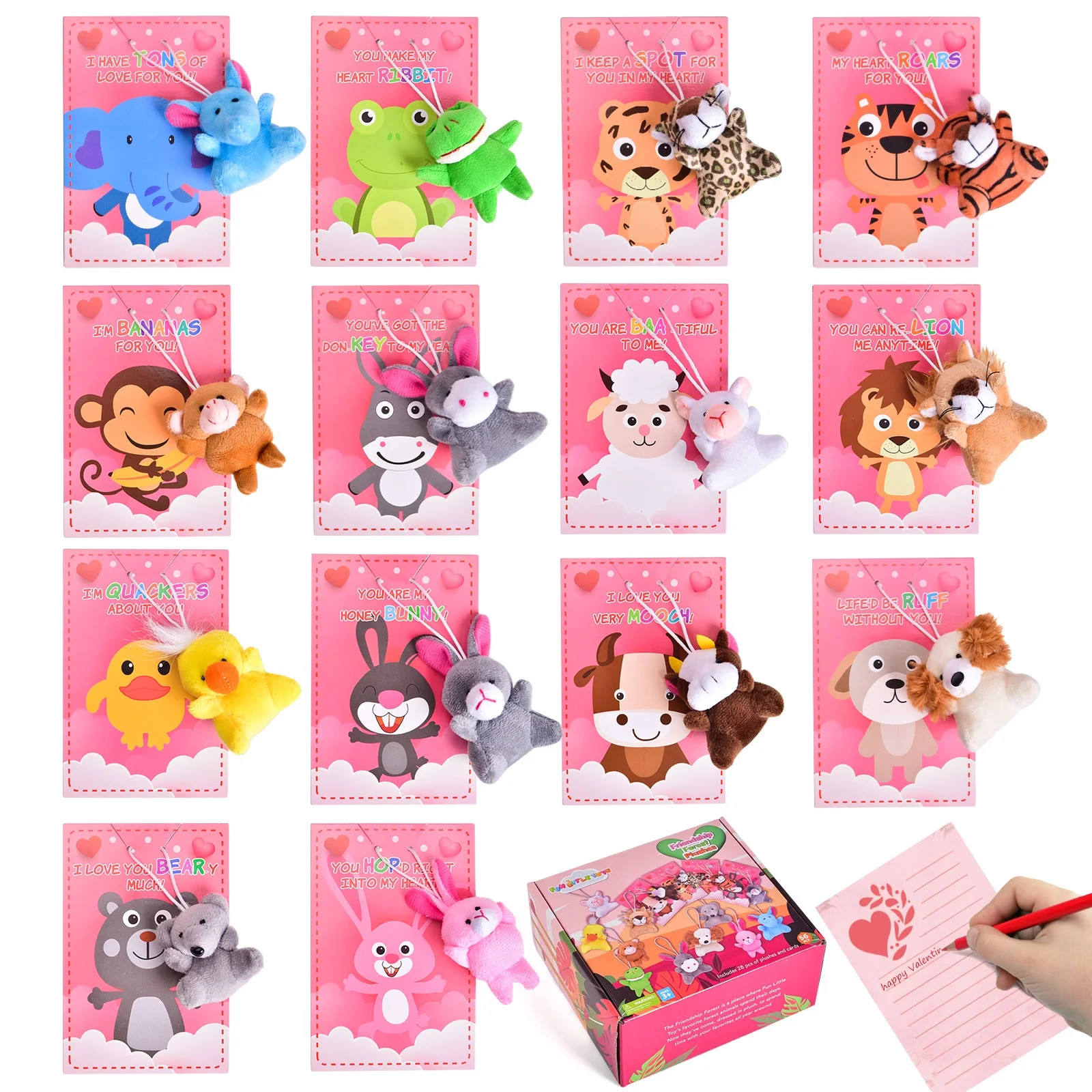 Fun Little Toys 56PCs Toy Set  (28 Plush and 28 Cards) ,Valentines Day Cards with Mini Animal Plu... | Walmart (US)