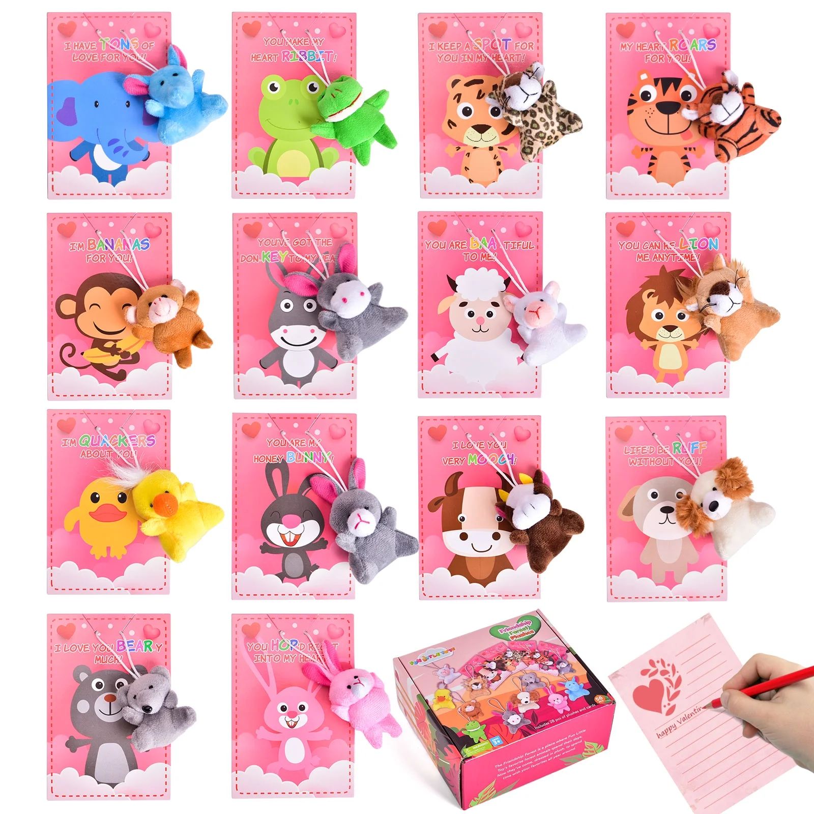 Fun Little Toys 56PCs Toy Set  (28 Plush and 28 Cards) ,Valentines Day Cards with Mini Animal Plu... | Walmart (US)