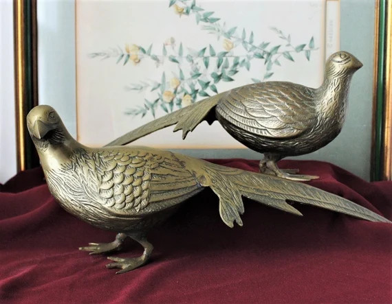 Vintage Pair Large Brass Pheasant Statues Figurine Set Male & Female Bird Sculpture Solid Metal W... | Etsy (US)