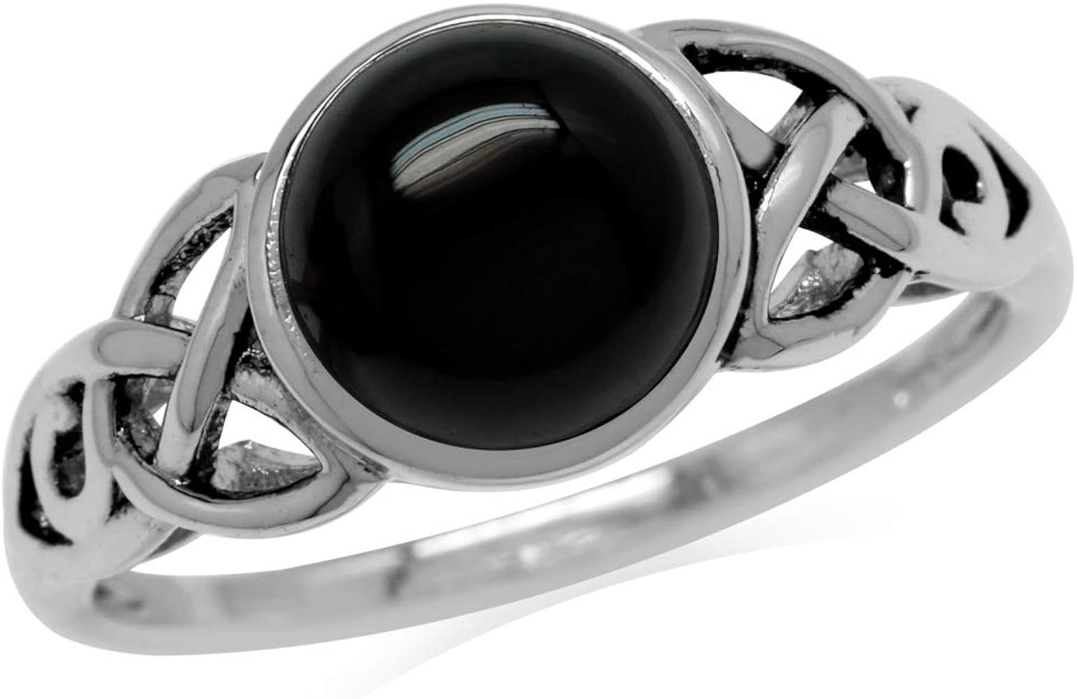 Silvershake 8mm Genuine Round Shape Black Onyx 925 Sterling Silver Triquetra Celtic Knot Solitaire R | Amazon (US)