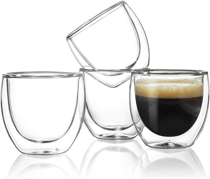 Sweese Espresso Cups Set of 4, Double Walled Glass Coffee Cups 4 Ounce, Insulated Espresso Shot G... | Amazon (US)