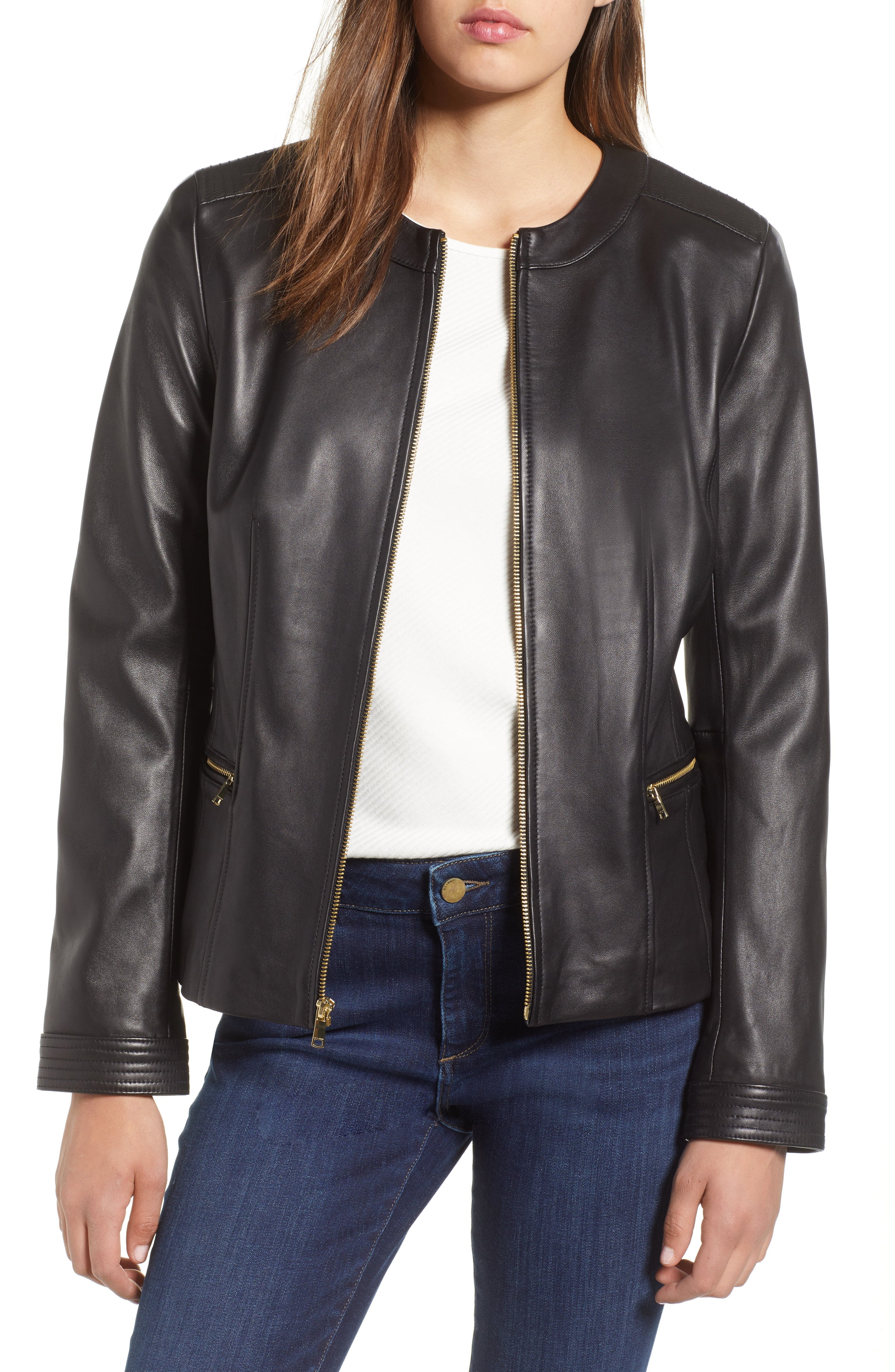 Women's Cole Haan Smooth Lambskin Leather Jacket | Nordstrom