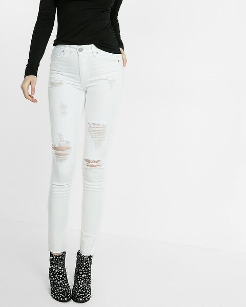 white high waisted distressed ankle jean legging | Express