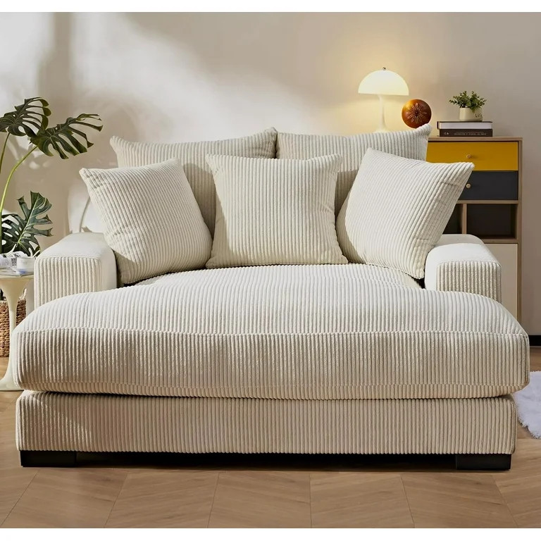 Luxe Upholstered Chaise Lounge Sofa in Soft Corduroy Fabric, Beige - Walmart.com | Walmart (US)
