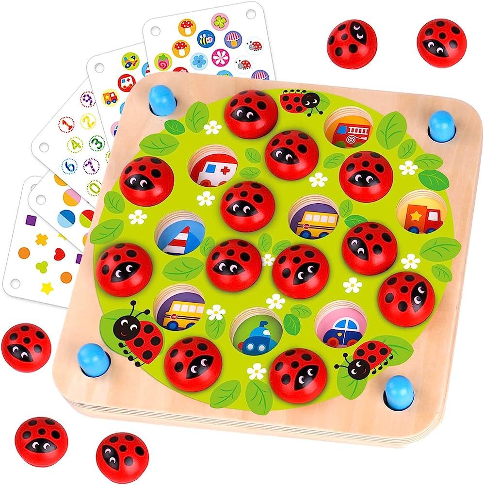 Nene Toys Ladybug’s Garden Memory Game – Wooden Memory Matching Game for Kids Age 3 4 5 Years... | Amazon (US)