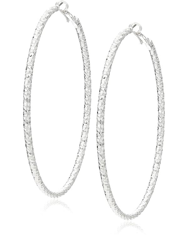 NINE WEST Extra Large Textured Click-It Hoop Earrings, Silver Tone,One size | Amazon (US)