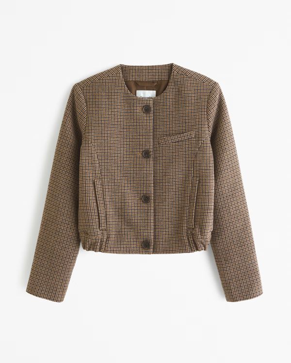 Women's Collarless Cinched Wool-Blend Jacket | Women's Coats & Jackets | Abercrombie.com | Abercrombie & Fitch (US)