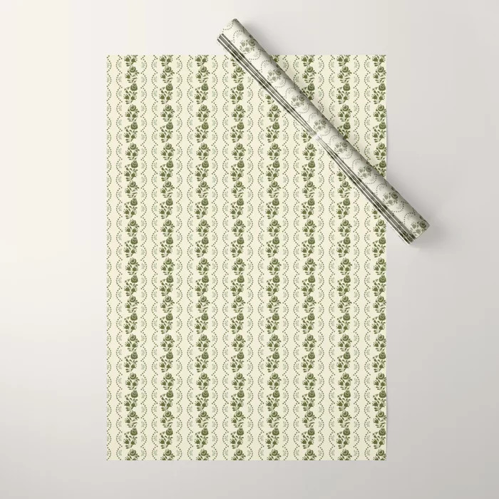 German Drapery Stripe - Green Wrapping Paper by Miss Mustard Seed | Society6 | Society6