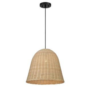 Designers Fountain Calla 1-Light Natural Rattan with Black Accents Hanging Pendant 3659-334 | The Home Depot