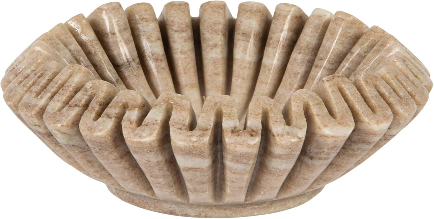 Creative Co-Op Round Marble Pleated Dish, Beige | Amazon (US)