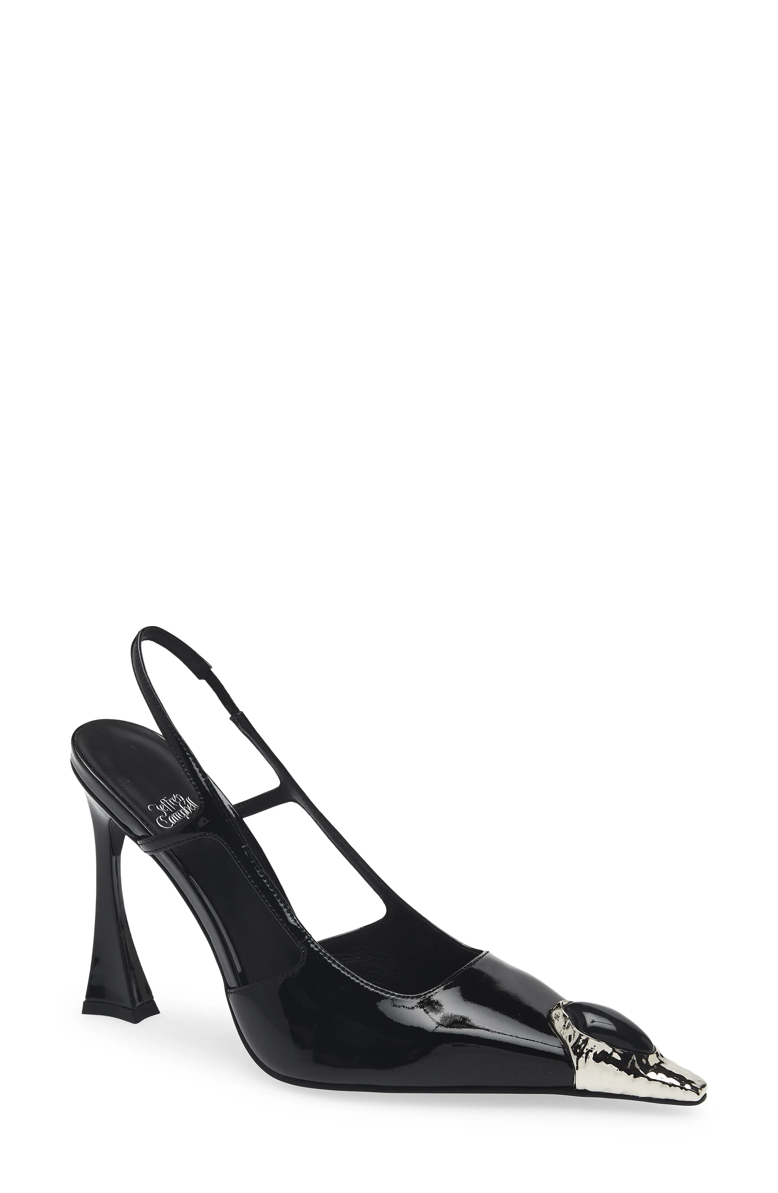 Jeffrey Campbell Sorcerer Pointed Toe Slingback Pump in Brown Patent Gold Brown at Nordstrom, Size 11 | Nordstrom
