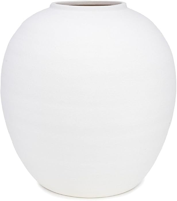 Round Textured Ceramic Vase, 10.35”W x 10.75”H – Modern Rustic Bisque Pottery, Minimalist D... | Amazon (US)