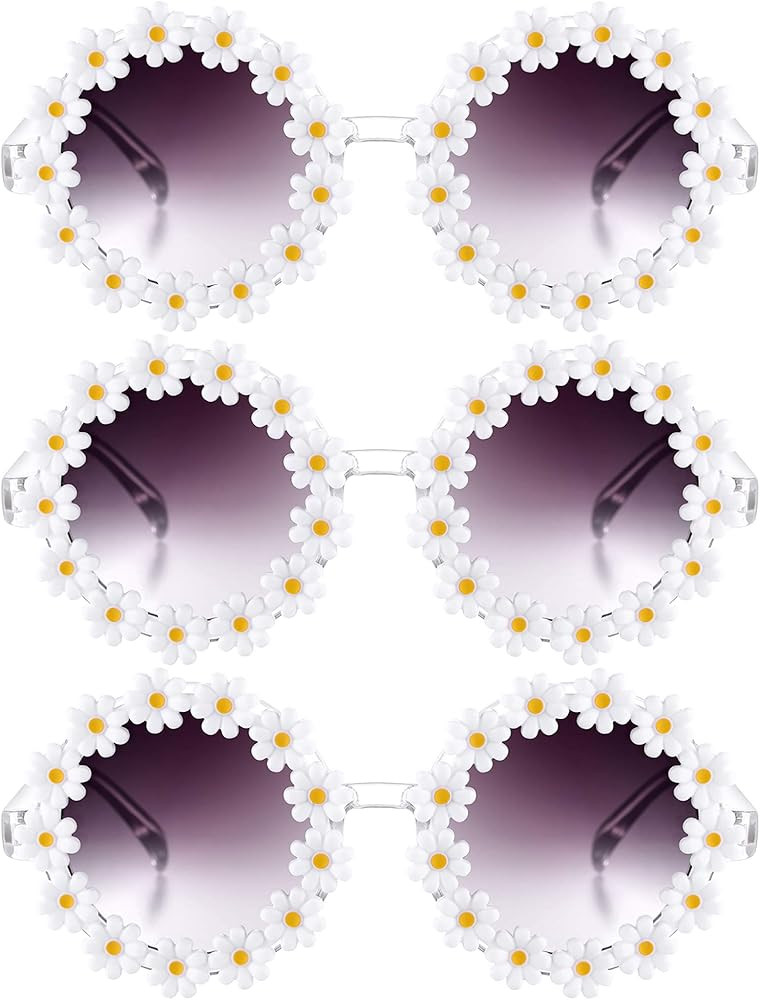 3 Packs Daisy Flower Sunglasses Daisy Shape Round Glasses Novel Floral Party Sunglasses Eyewear for  | Amazon (US)