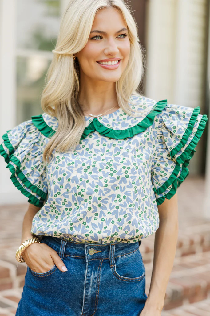 Know It All Blue Collared Blouse | The Mint Julep Boutique