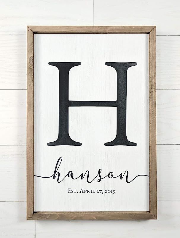 Framed Wooden Family Name Sign Personalized Wood Monogram 12x18 | Amazon (US)