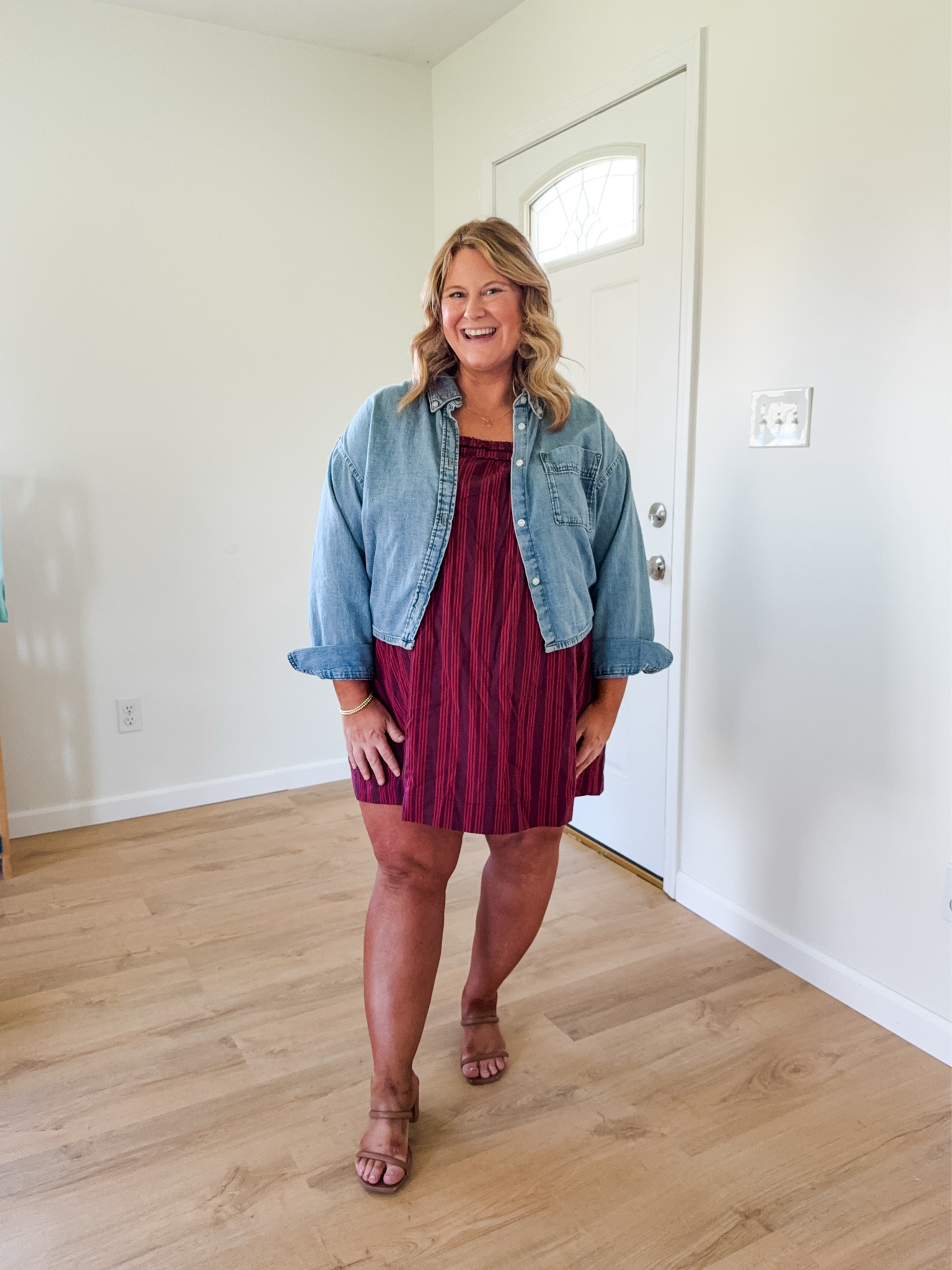 Wearing an XL in both my dress and cropped denim shirt.  This would be so cute for Memorial Day or the 4th!

#LTKMidsize #LTKBump #LTKSeasonal