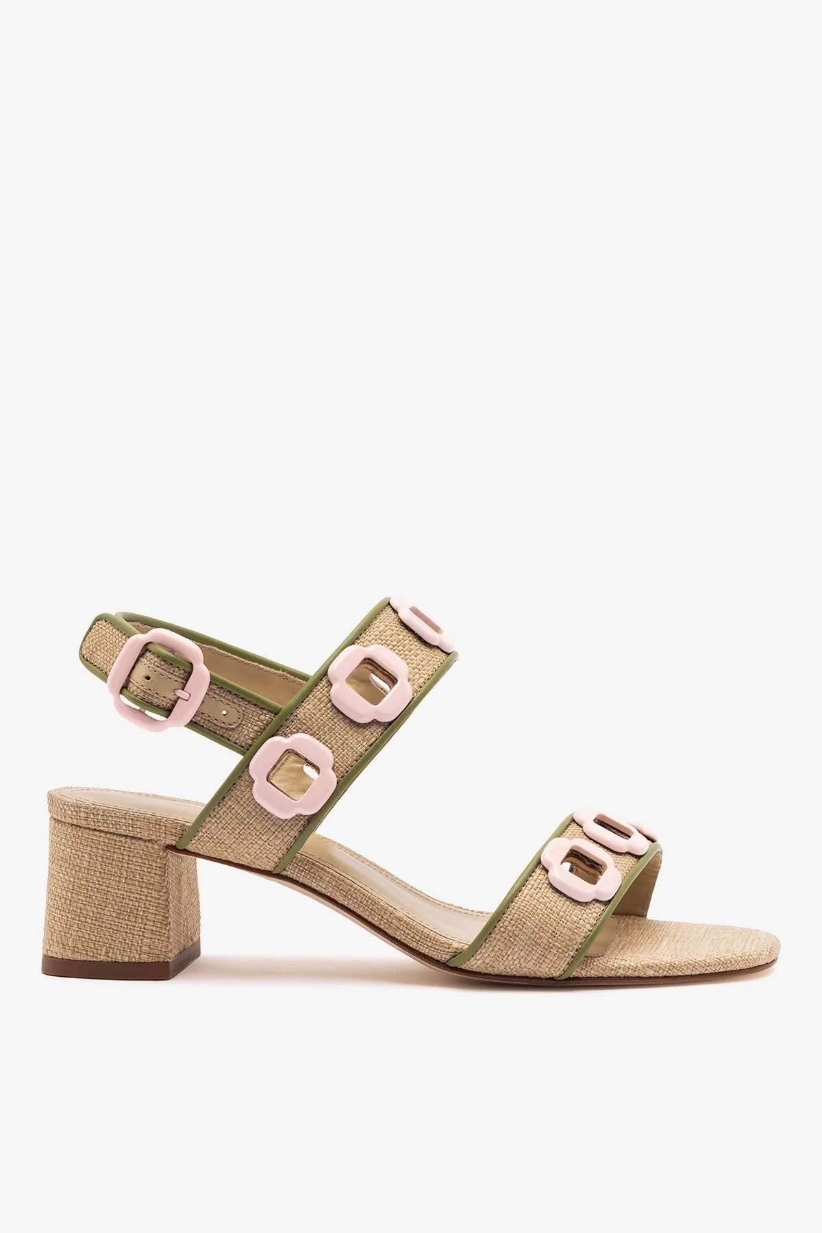 Milan Sandal In Beige Raffia and Seaweed Leather | Larroude