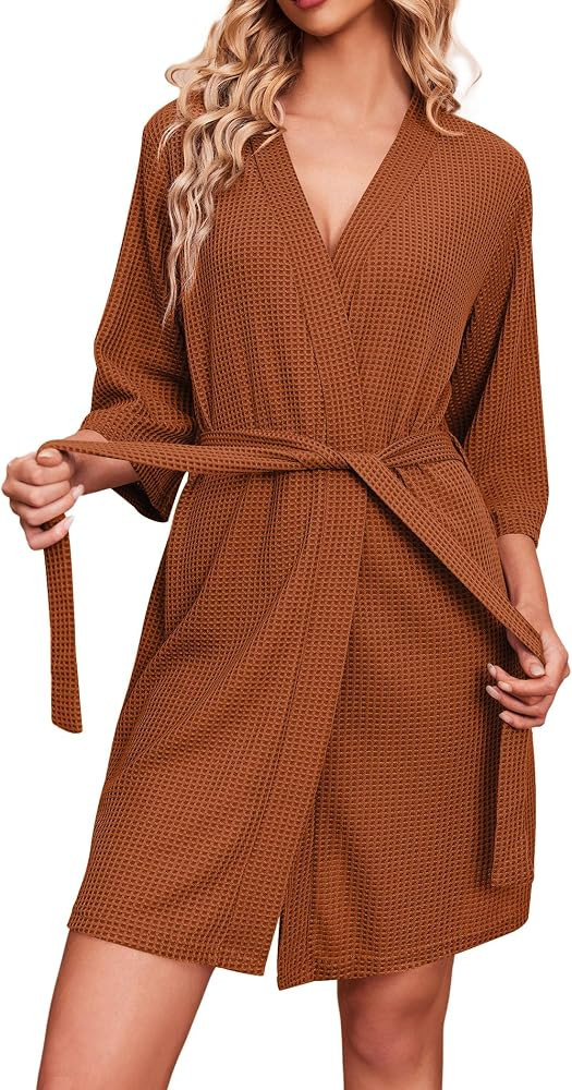Ekouaer Robes for Women Waffle Knit Bathrobe Soft Lightweight Loungewear | Amazon (US)