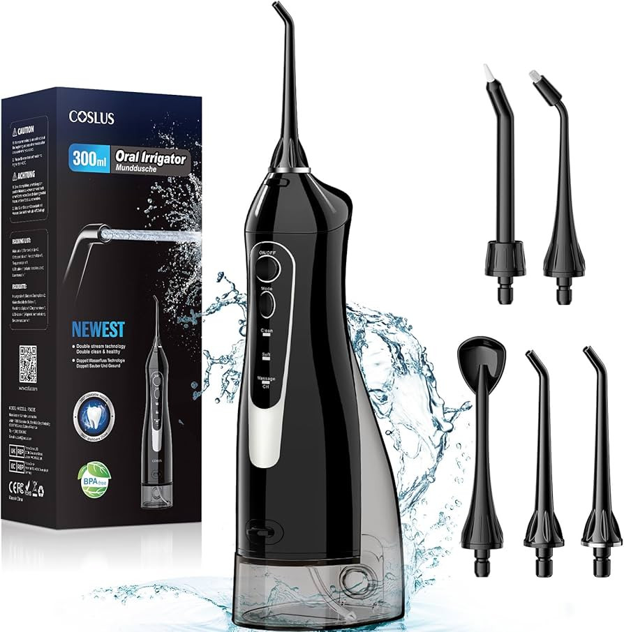 Water Dental Flosser for Teeth Cordless: COSLUS Portable Oral Irrigator 300ML 5 Jet Tips Recharge... | Amazon (UK)