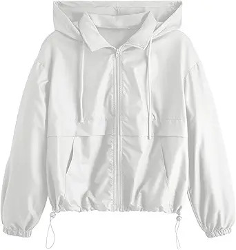 Verdusa Women's Zip Up Lightweight Windbreaker Jacket Sport Casual Workout Hoodie Outerwear with ... | Amazon (US)