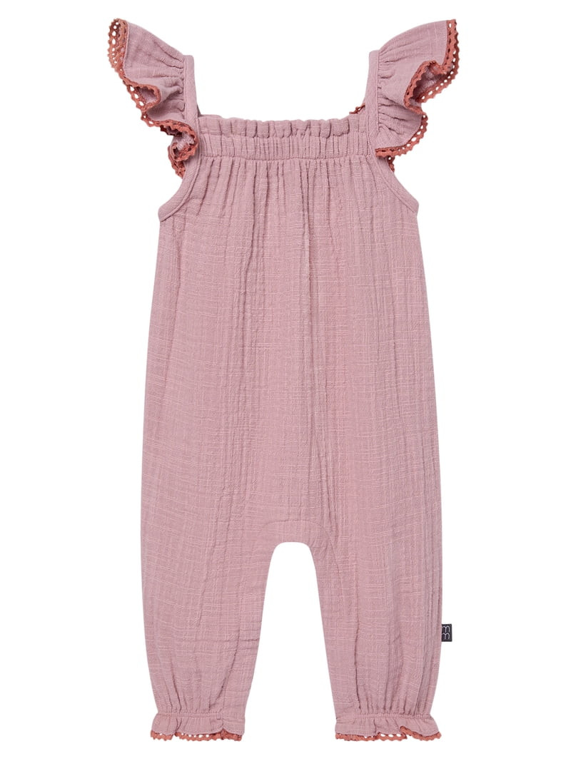 Modern Moments by Gerber baby Girl Long Leg Romper with Novelty Trim Detail, Sizes 0/3 Months - 2... | Walmart (US)