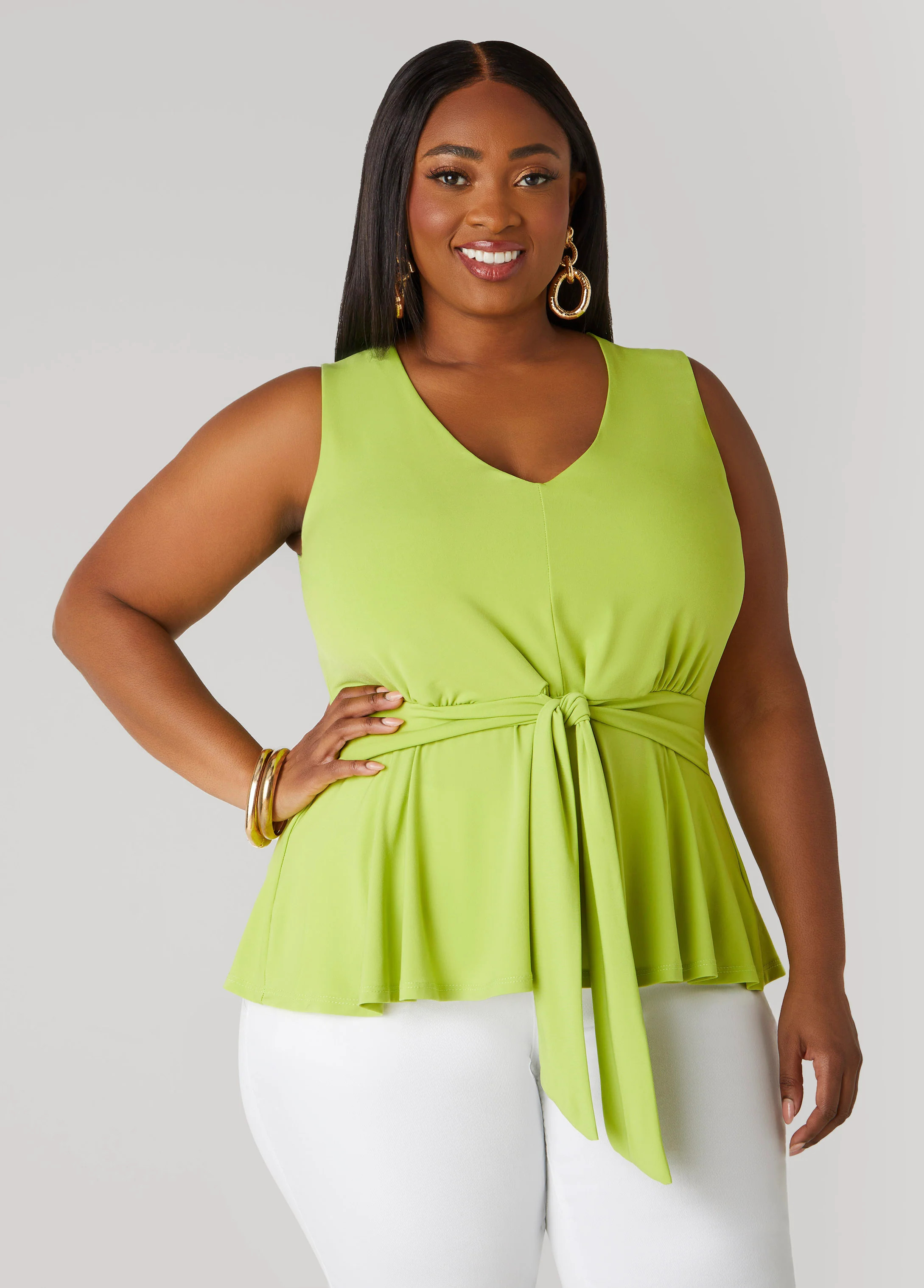 Tie Front Peplum Top | Ashley Stewart