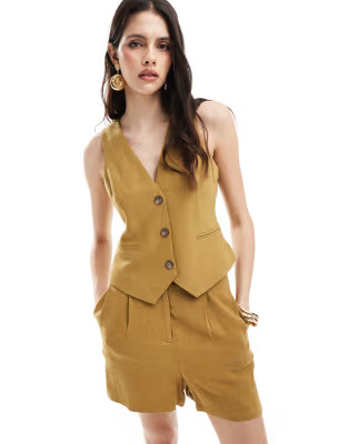ASOS DESIGN linen look vest in olive | ASOS (Global)