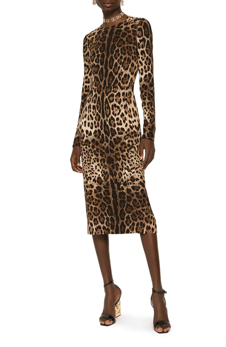 Dolce&Gabbana Leopard Print Long Sleeve Sheath Dress | Nordstrom | Nordstrom