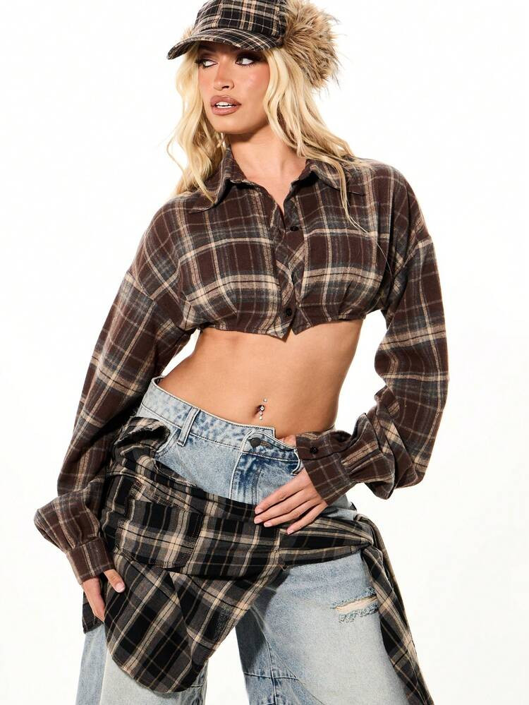 Brown cropped blouse  | SHEIN