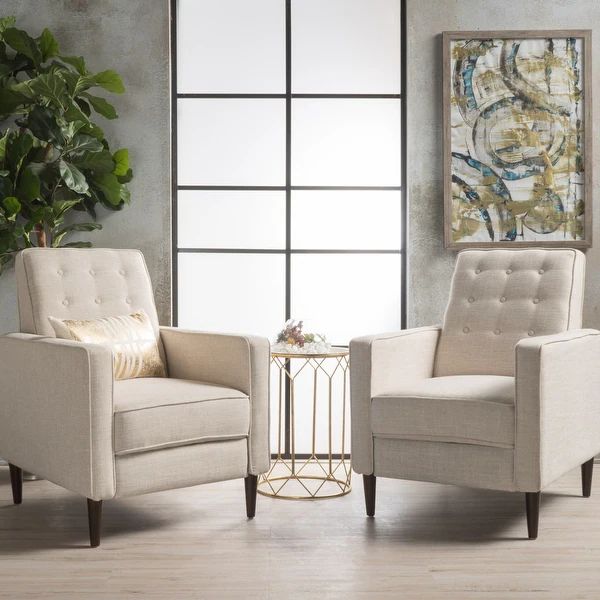 Mervynn Mid-Century Modern Button Tufted Fabric Recliner (Set of 2) by Christopher Knight Home - ... | Bed Bath & Beyond