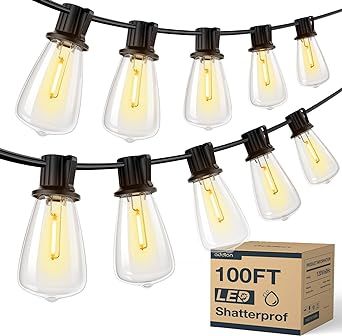 addlon 100FT(50FT*2) LED Outdoor String Lights Waterproof Patio Lights with 32 Shatterproof ST38 ... | Amazon (US)