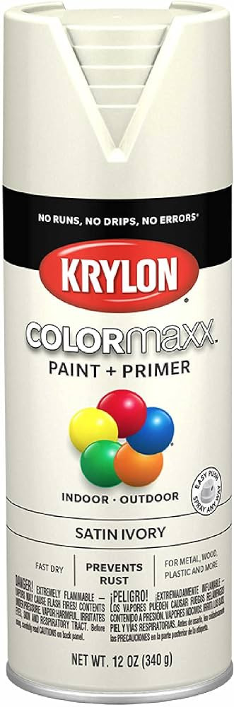 Krylon K05567007 COLORmaxx Spray Paint and Primer for Indoor/Outdoor Use, Satin Ivory 12 Ounce (P... | Amazon (US)