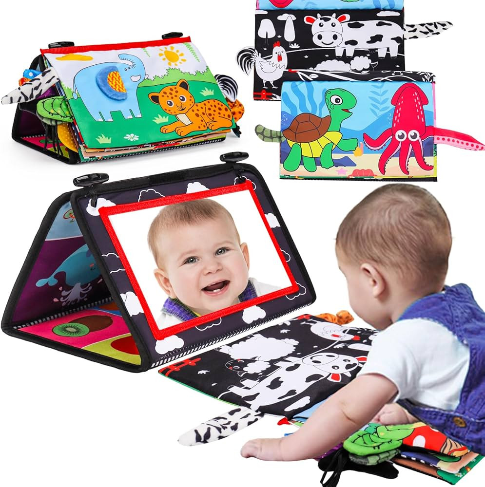 Baby Mirror Toys with Crinkle Cloth Book for Infants 0-3 Months Tummy Time Toys for Baby 3-6 Mont... | Amazon (US)