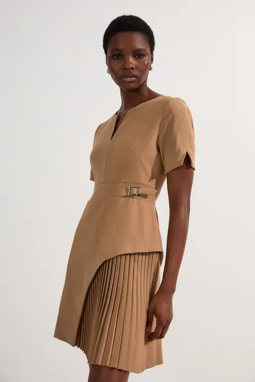 Karen Millen Military Pleat Mini Dress in Camel at Nordstrom, Size 10 | Nordstrom