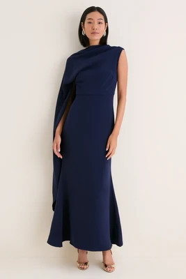 Deep Navy Leonara Asymmetric Cape Dress | Tuckernuck (US)