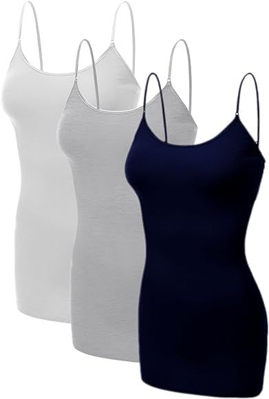 Emmalise Women's Basic Casual Long Camisole Adjustable Strap Cami Layering Top | Amazon (US)