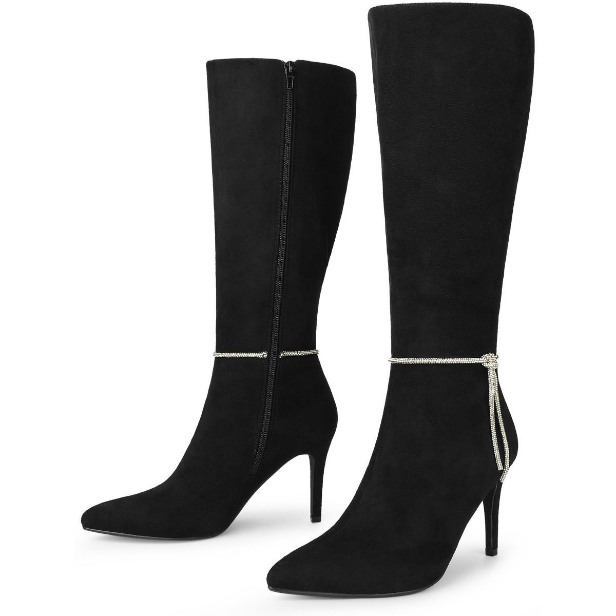 Allegra K Women's Rhinestone Crystal Chain Pointed Toe Stiletto Heels Knee High Boots | Target