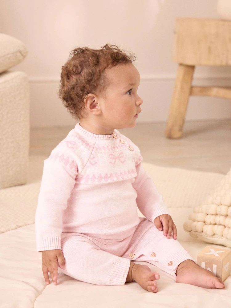 Baker by Ted Baker Pink Knitted Fairisle Pattern Romper | Next US