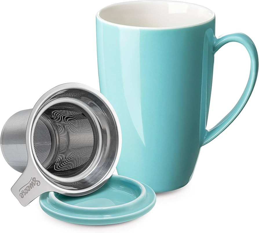 Sweese 15oz Porcelain Tea Mug with Infuser and Lid – Microwave Safe, Ergonomic Handle, Lead-Fre... | Amazon (US)