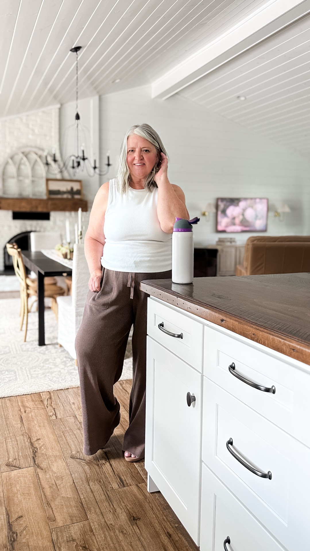 A day a home means the coziest waffle knit pants and a built in bra tank. 

Wearing XXL in both but could size down in pants.