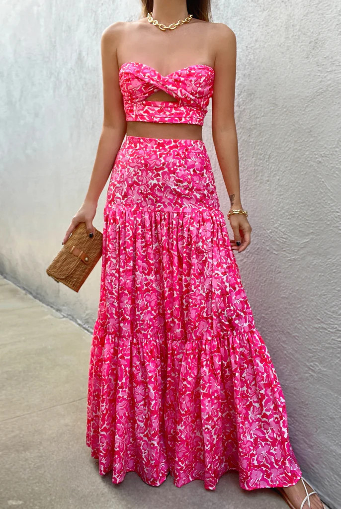 Petunia Maxi Skirt - Pink Floral Two Piece Set - Vacation Outfits Beach - #LTKstyletip #LTKunder50 | Petal & Pup (US)
